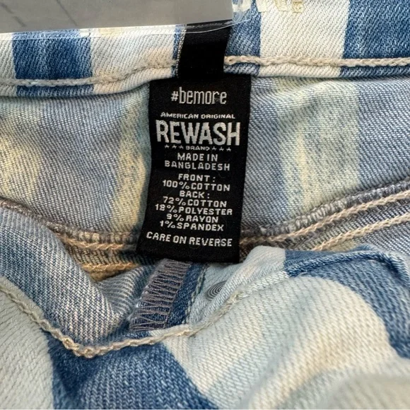 Rewash High Waist Button Fly Blue Railroad Striped Denim Jean Shorts - Picture 6 of 8